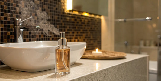 Best hair products for shine and frizz control on a bathroom counter.