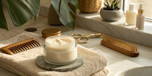 Emergency hair conditioner in a jar for intensive hair repair and rescue.