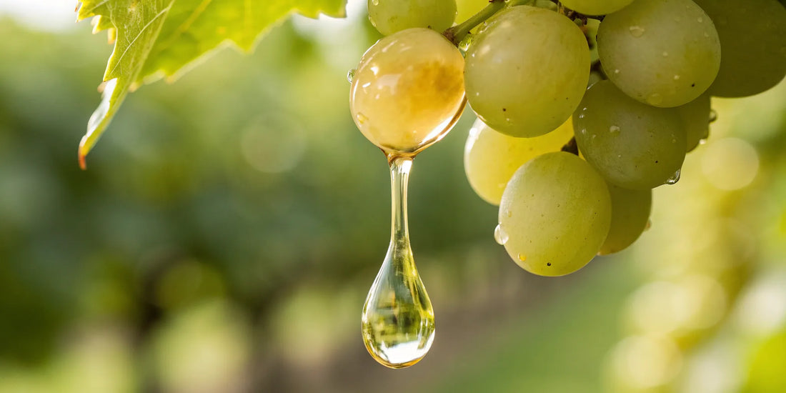 Grapeseed oil on green grapes.