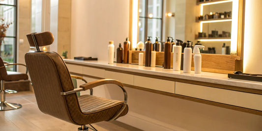 Best hair styling products for short hair on salon counter.