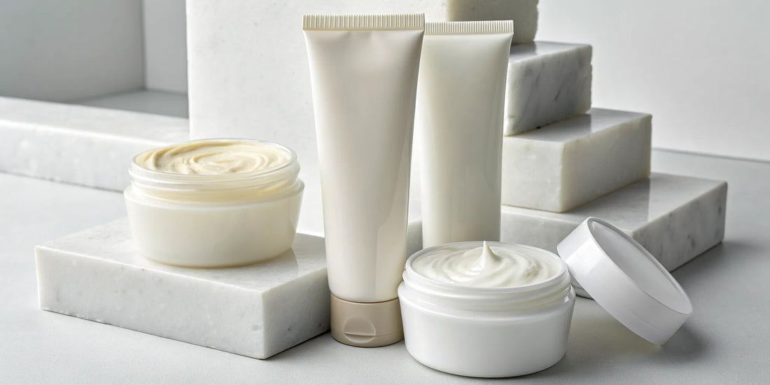 A selection of the best non-greasy finishing creams for dry hair on display.