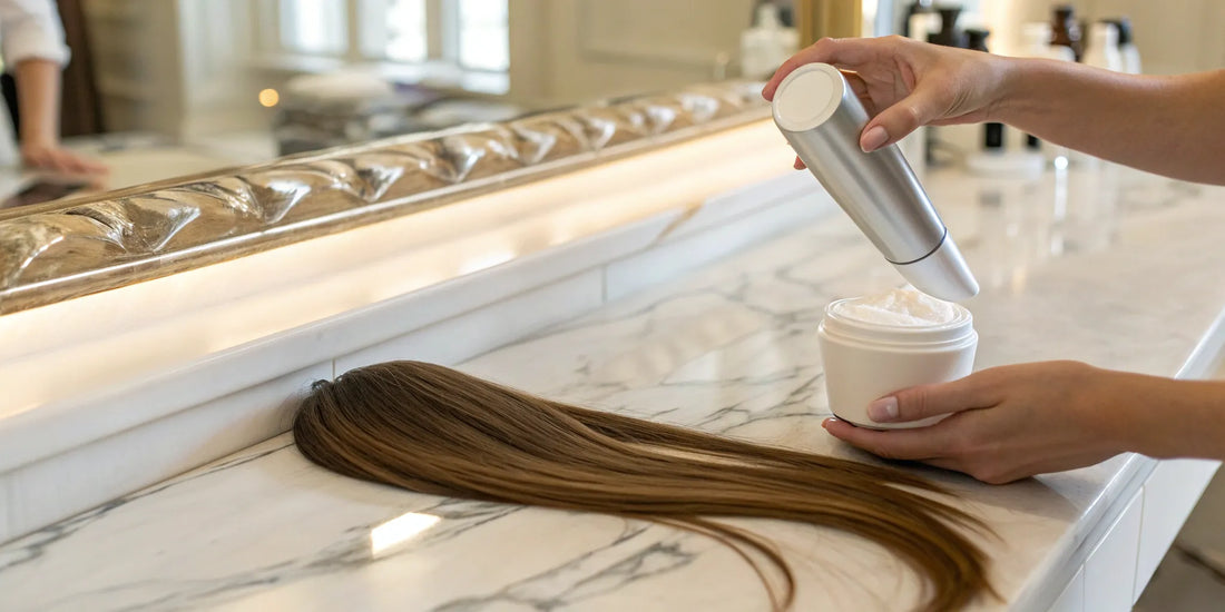 Applying professional blowout cream to hair for salon-quality results.