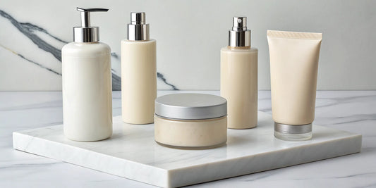 A collection of smoothing creams for thick, frizzy hair in bottles and jars.