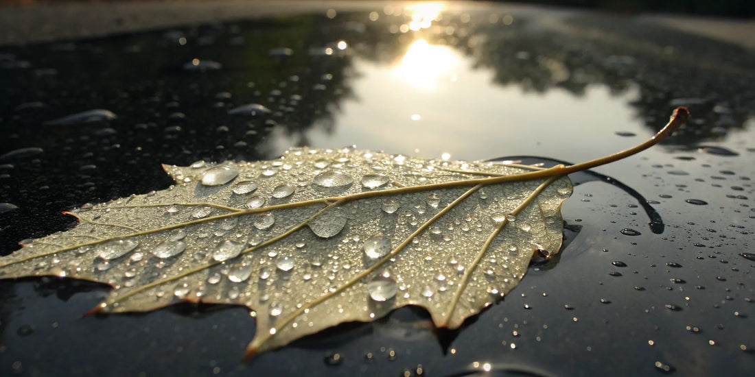 A leaf covered in moisture, like how a cream hydrates brittle hair.