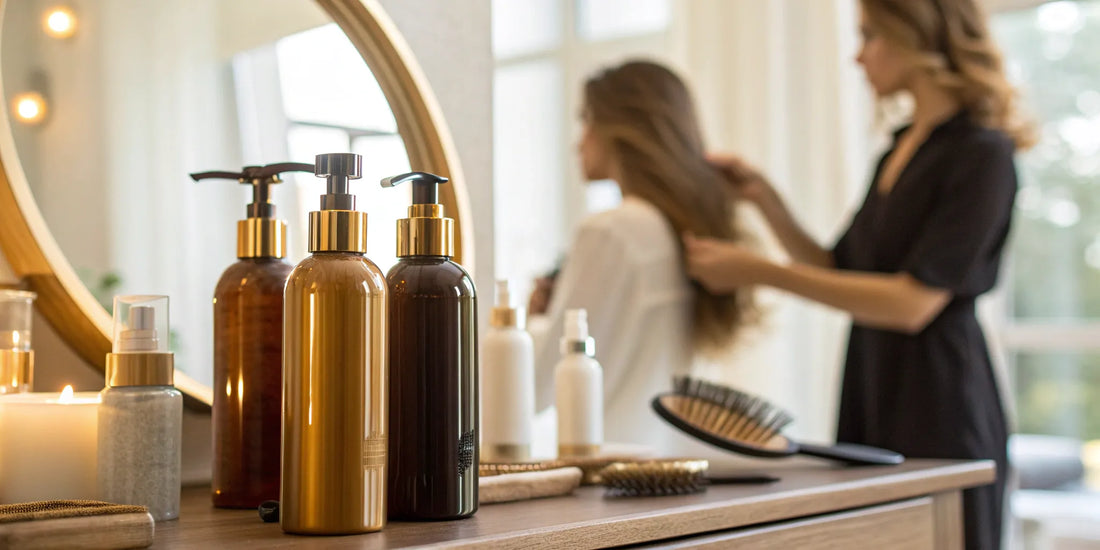 Stylist gives frizzy hair a sleek, straight blowout with a round brush and dryer.