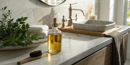 A bottle of grape seed oil for hair, providing lightweight hydration and shine.