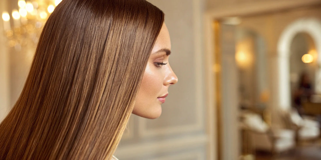 A woman's smooth, polished hair after applying the best finishing cream.