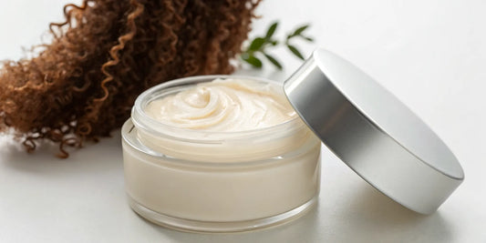 Strengthening cream in a jar for repairing and hydrating fragile curly hair.