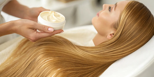 Applying smoothing cream to damp hair for a sleek, frizz-free blowout.